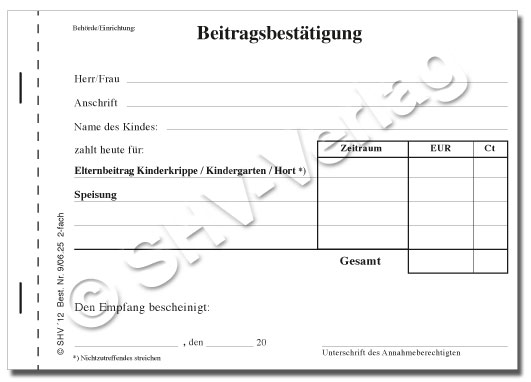 beitragsbestätigung 0905025 Quittungsblock nummeriert 