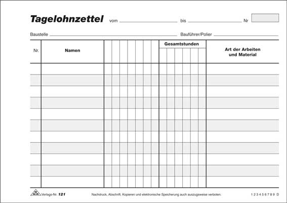 Tagelohnzettel - Block