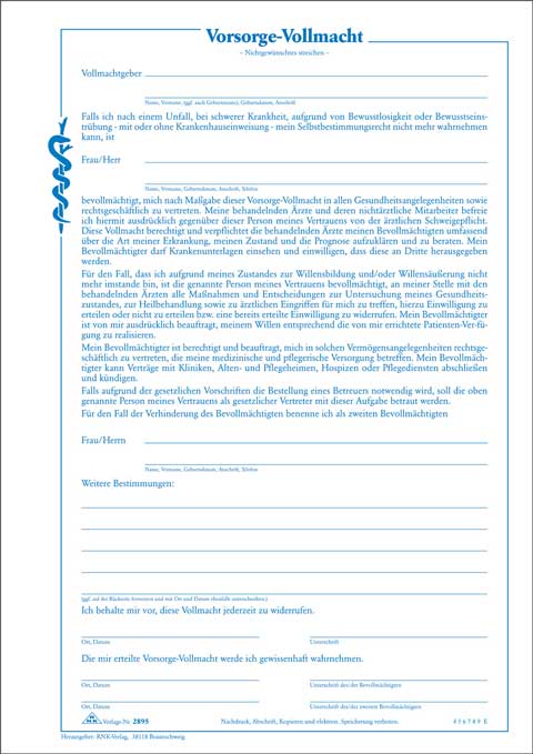 Patientenverfügung mit Vorsorgevollmacht und Betreuungsverfügung