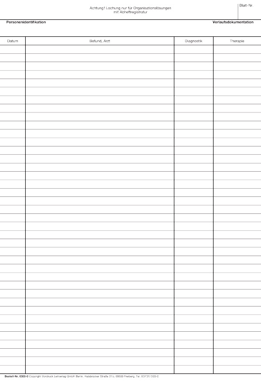 Neutrales Verlaufsblatt für medizinische Untersuchungen