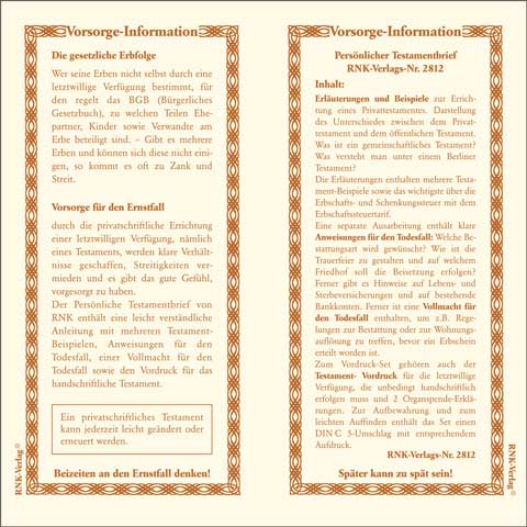 Persönlicher Testament-Brief