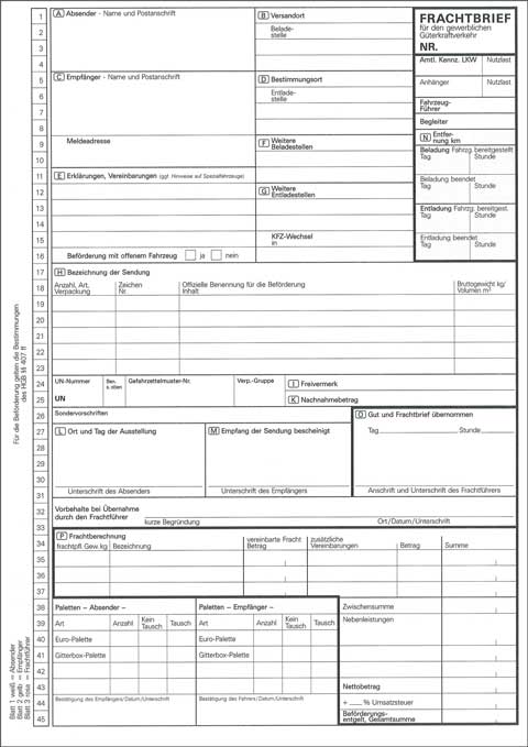Frachtbrief für den gewerblichen Güterkraftverkehr für Laserdrucker 