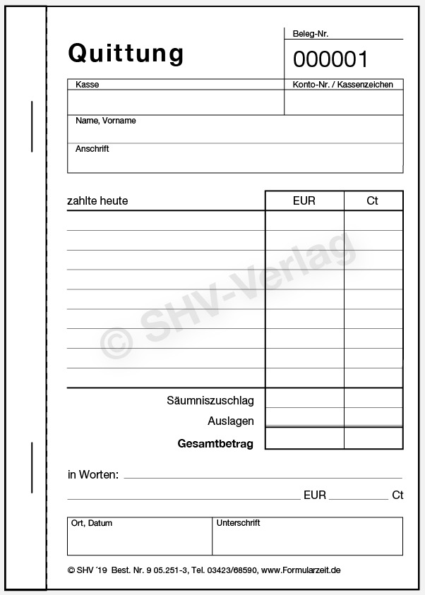 Quittungsblock 3-fach 0905251-3 inhalt