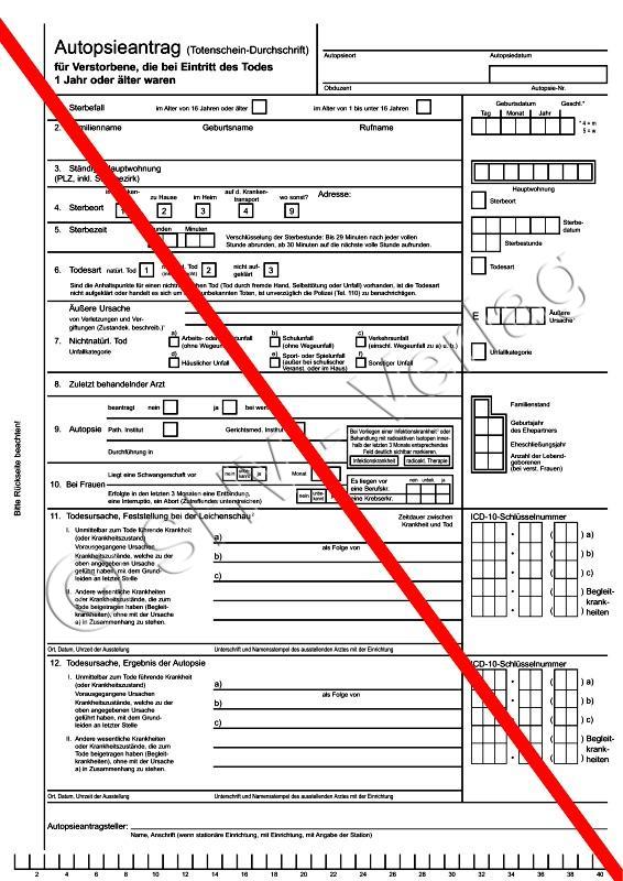 Autopsieantrag für Verstorbene, die bei Todeseintritt 1 Jahr und älter waren 