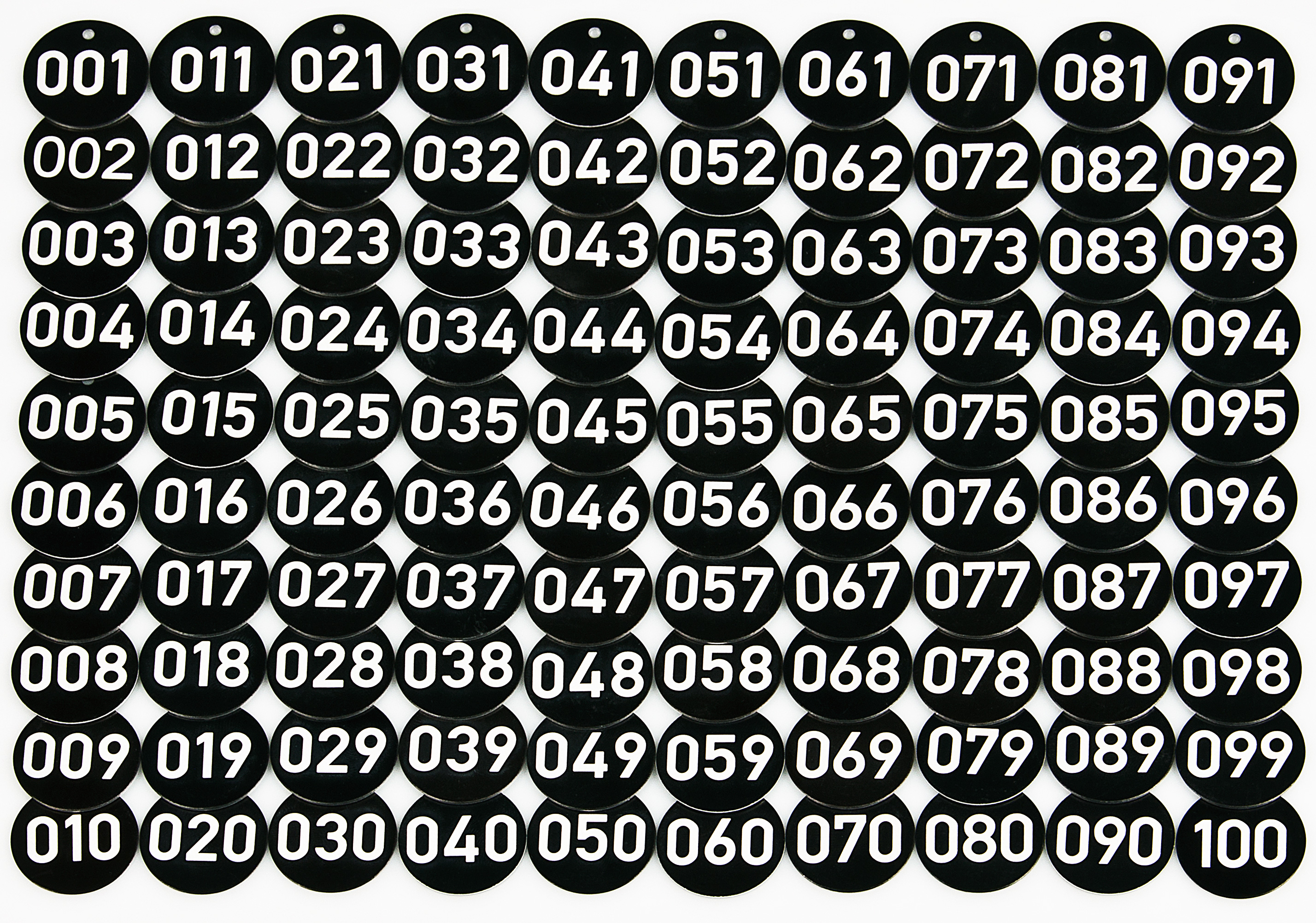 100 Baummarken, Baumplaketten d=35 x 1mm, Laser-Gravur, nummeriert, Aluminium eloxiert, schwarz,