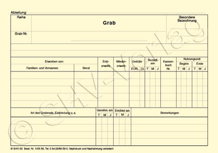 Grab-Karteikarte, Vorderseite