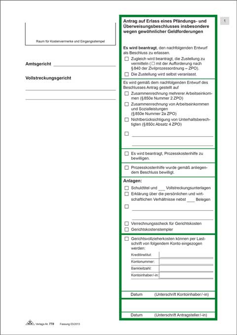 Antrag auf Erlass eines Pfändungs- und Überweisungsbeschlusses zur Pfändung von sonstigen Geldfordrg