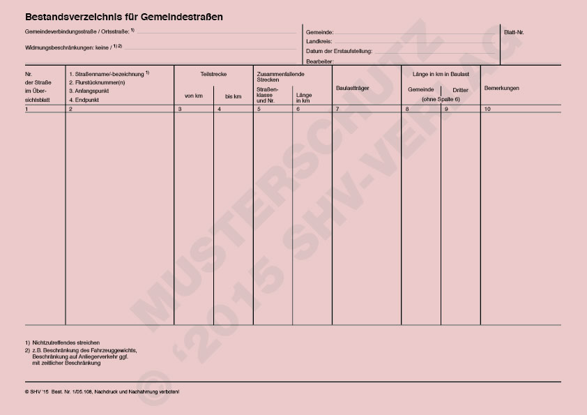 Bestandsverzeichnis für Gemeindestraßen Rs