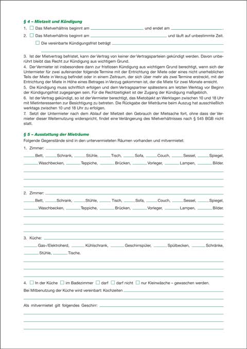 Untermietvertrag für Wohnräume