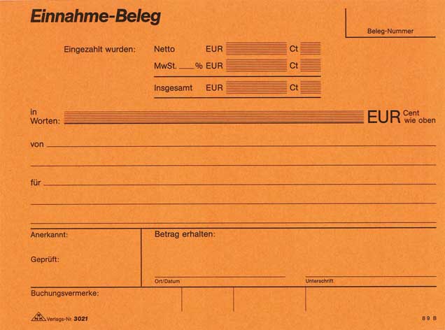 Einnahme-Beleg - Block