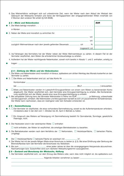 Mietvertrag für Garagen