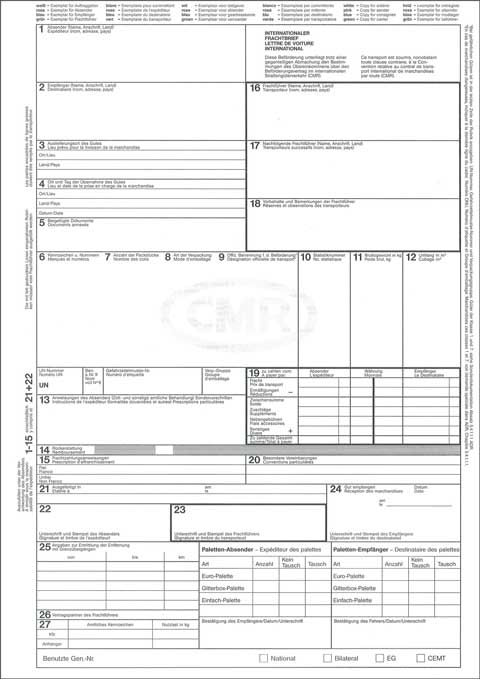2100L___EBD001 Internationaler Frachtbrief (CMR) für Laserdrucker