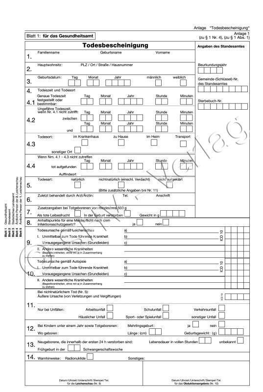 Todesbescheinigung mit Umschlag (Sachsen-Anhalt)