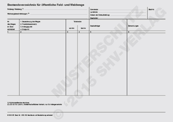 Bestandsverzeichnis für öffentliche Feld- und Waldwege