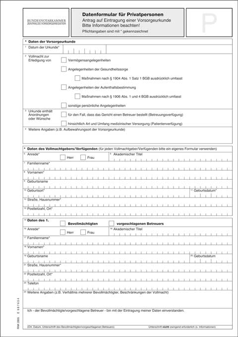 Patientenverfügung mit Vorsorgevollmacht und Betreuungsverfügung