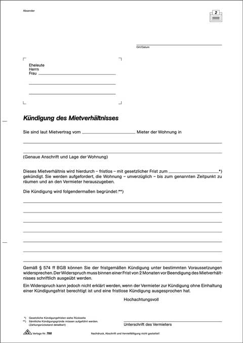 Kündigung des Mietverhältnisses