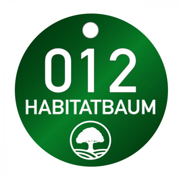 Habitatbaum geschuetzter Lebensraum, Logo Baum, Alu Plakette Baummarke, gruen