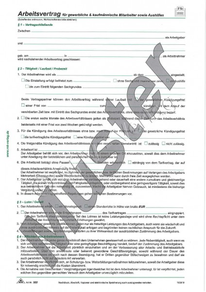 10 x Arbeitsvertrag für gewerbliche & kaufmännische Mitarbeiter sowie Aushilfen 1