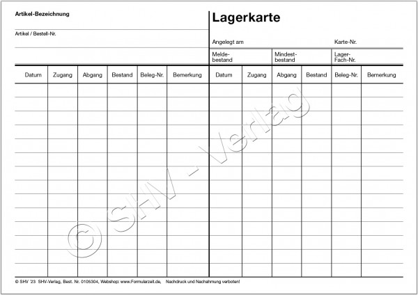 Lager-Kontrollkarte, Lagerkartei-0105304-1